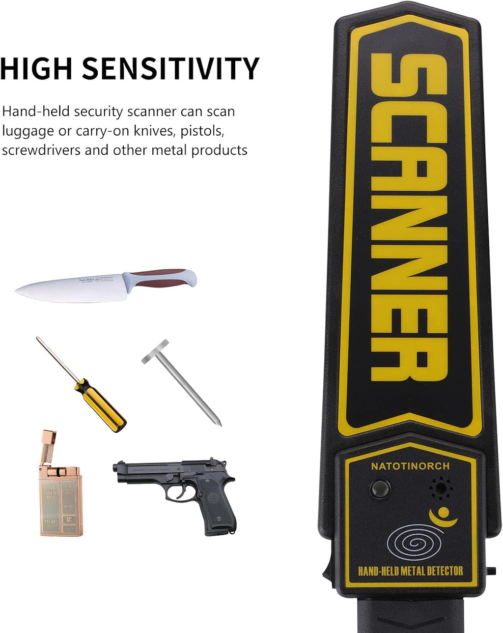 Handheld Metal Detector Wand,Security Scanner for Knives, Weapons,Metals