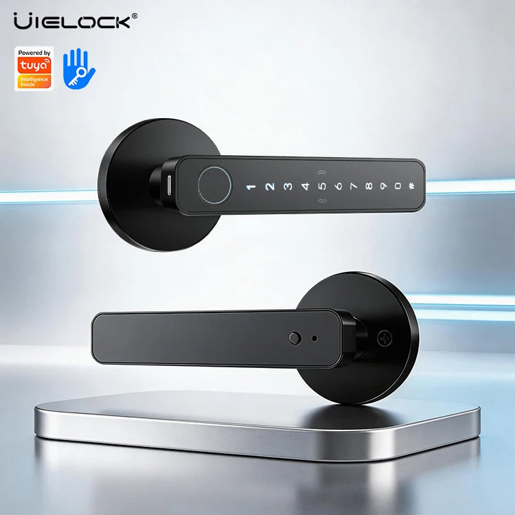 Ttlock Tuya Smart Fingerprint Biometric Door Lock with APP Control Grade C Lever Cylinder for Wood Door