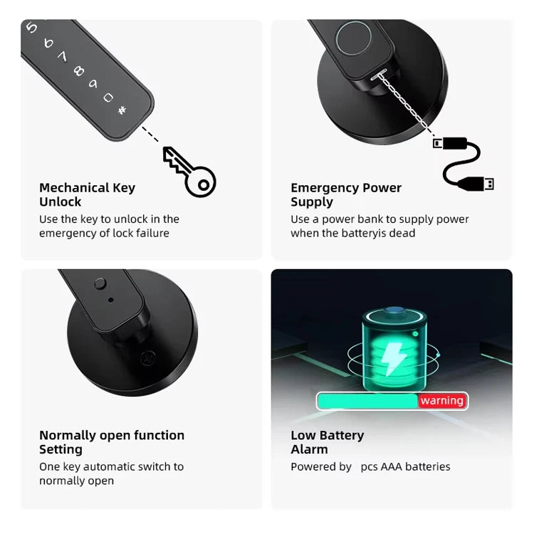 Ttlock Tuya Smart Fingerprint Biometric Door Lock with APP Control Grade C Lever Cylinder for Wood Door