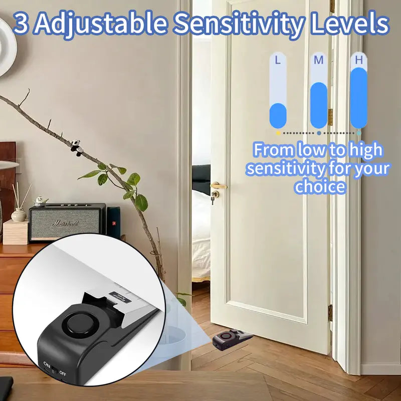 Home Security Door Stopper Alarm 2/4-Pack - Easy Installation No Tools Required, 3 Sensitivity Modes, 120DB Loud Alert, Stainless Steel Pressure-Resistant, Instant Trigger on Push