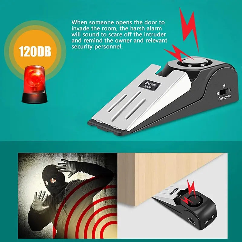 Home Security Door Stopper Alarm 2/4-Pack - Easy Installation No Tools Required, 3 Sensitivity Modes, 120DB Loud Alert, Stainless Steel Pressure-Resistant, Instant Trigger on Push